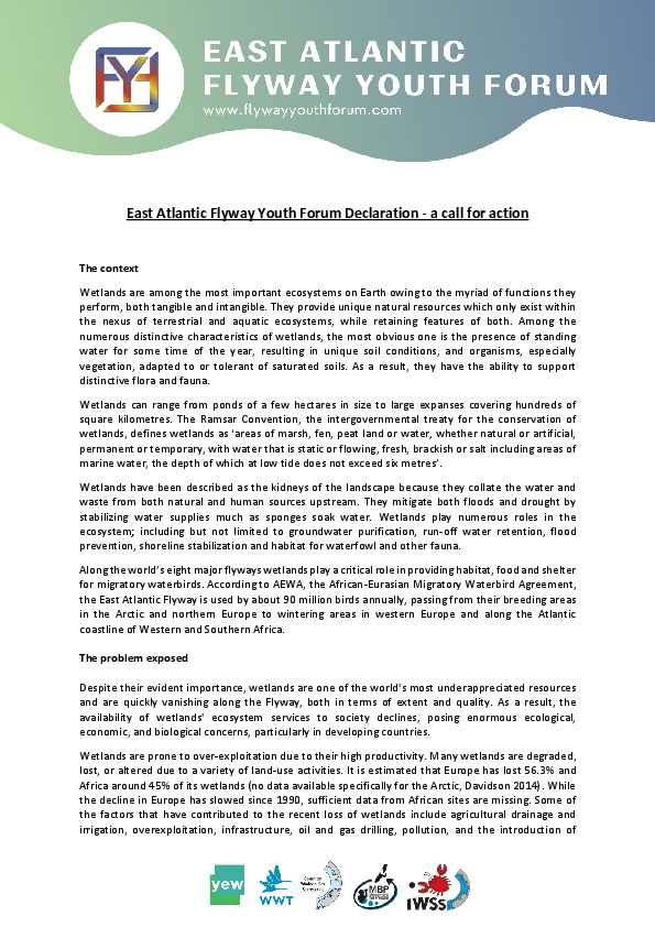 East Atlantic Flyway Youth Forum Declaration - a call for action